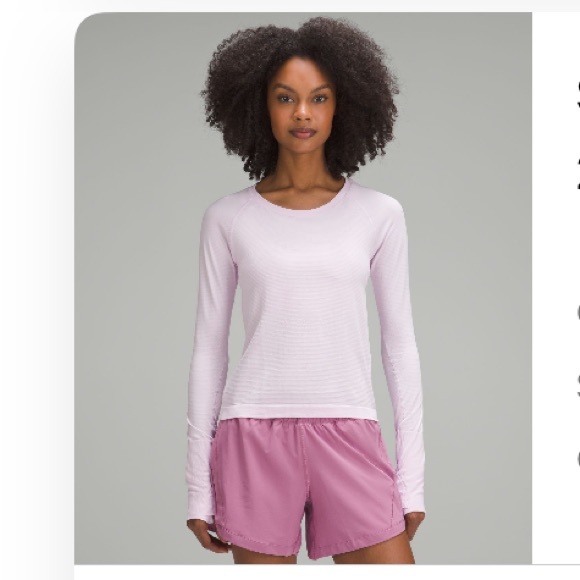 Lululemon swiftly tech long-sleeve shirt 2.0 *racelength size 6 meadowsweet pink - Picture 1 of 7